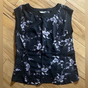 Rebecca Taylor Navy  Sleeveless Floral Silk Split Back Blouse